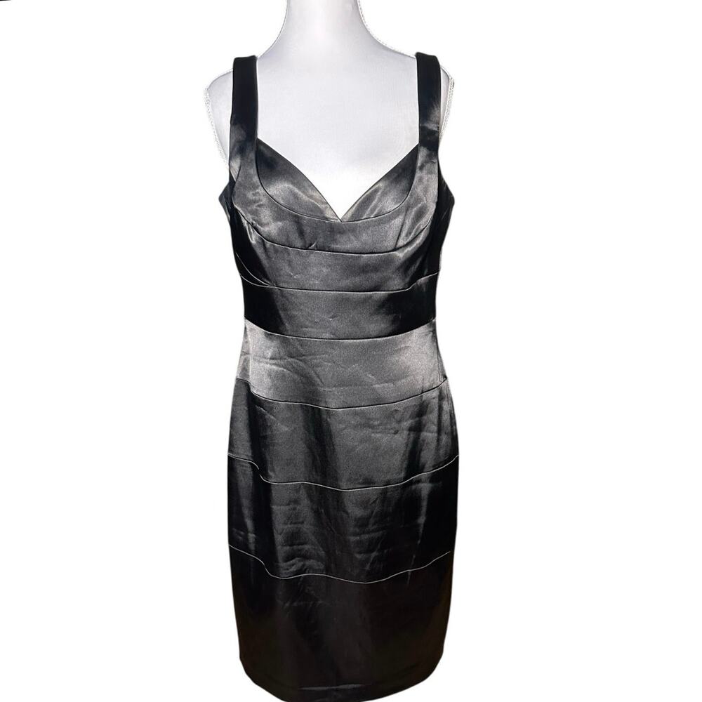 London Times Satin Black Dress Sleeveless Bodycon Holiday Party Dress